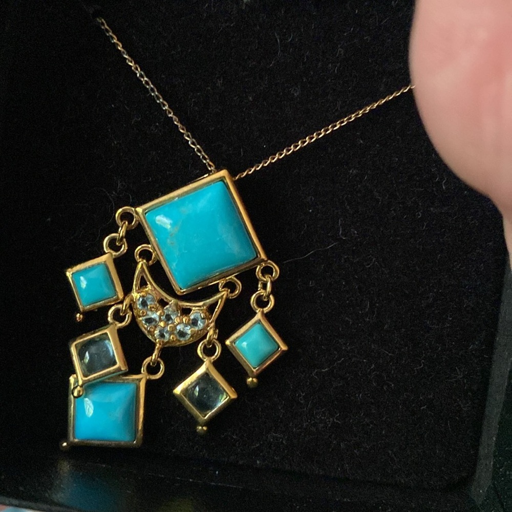 Turquoise & topaz necklace Techibond Classic 18ktgold bonded to sterling silver - Picture 2 of 6
